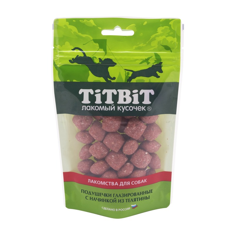 TiTBiT Подушечки глазированные с начинкой из телятины для собак, золотая коллекция - 100 г titbit багет с начинкой большой мягкая упаковка 0 070 кг