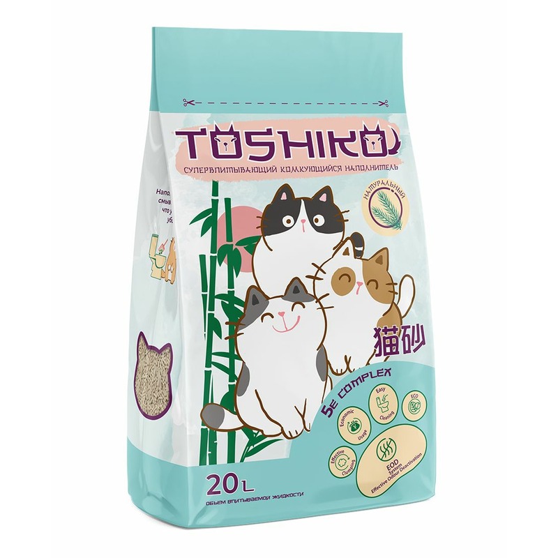 Toshiko Натуральный наполнитель для кошек, комкующийся, древесный - 20 л, 7,6 кг