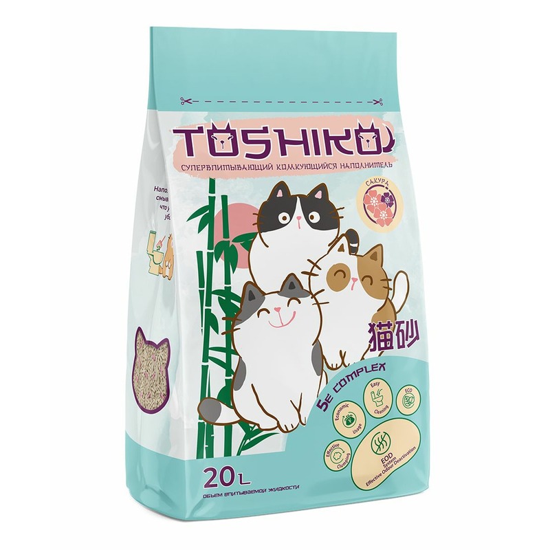 Toshiko Сакура наполнитель для кошек, комкующийся, древесный - 20 л, 7,6 кг цена и фото