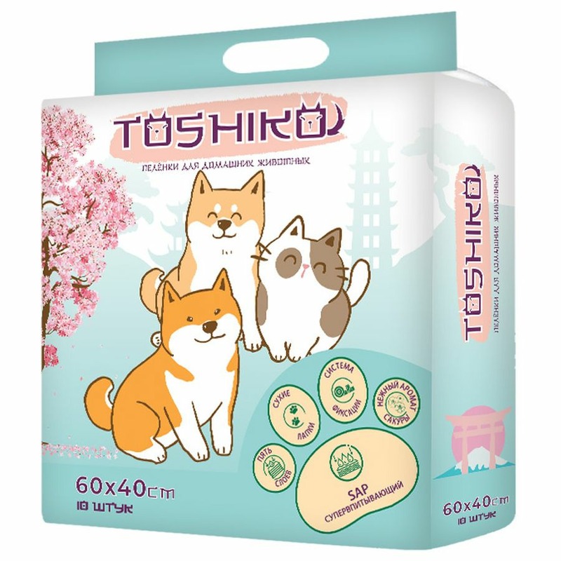 цена Toshiko впитывающие пеленки одноразовые для животных с ароматом сакуры 10 шт 60х40 см
