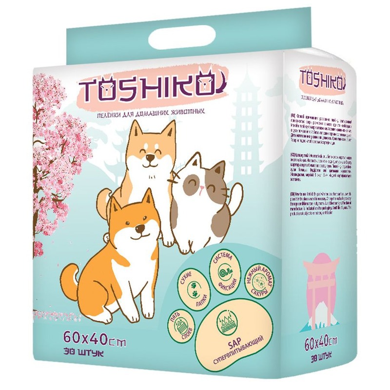 цена Toshiko впитывающие пеленки одноразовые для животных с ароматом сакуры 30 шт 60х40 см