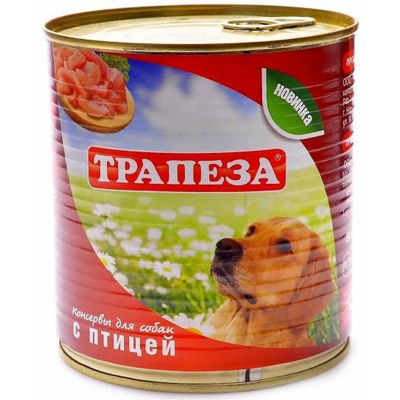 цена Трапеза влажный корм для собак, фарш из мяса птицы, в консервах - 750 г