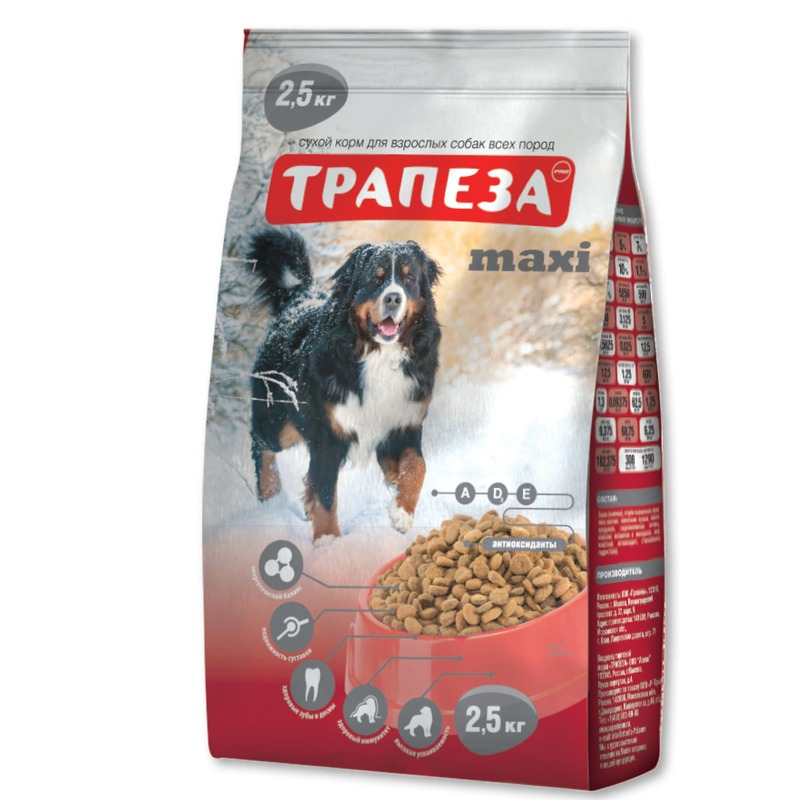 Трапеза Maxi сухой корм для собак крупных пород, с говядиной - 2,5 кг трапеза корм трапеза макси мясное ассорти для взрослых собак крупных пород 10 кг