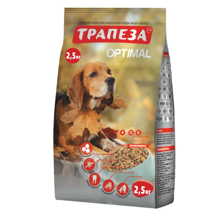 Трапеза Optimal сухой корм для собак с низкой активностью, с говядиной - 2,5 кг корм сухой трапеза оптималь для взрослых собак 10 кг