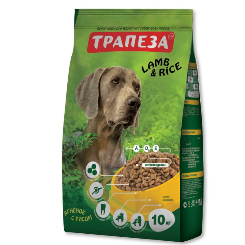 Трапеза сухой корм для собак, с ягненком и рисом - 10 кг titbit корм titbit для собак малых и средних пород ягненок с рисом 3 кг