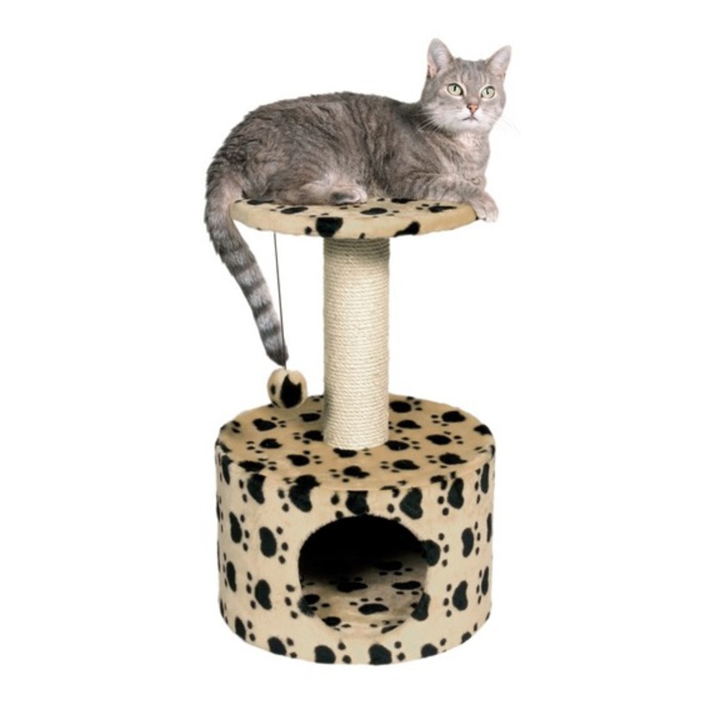 Trixie Домик для кошки Toledo, с рисунком Кошачьи лапки, 61 см, серый