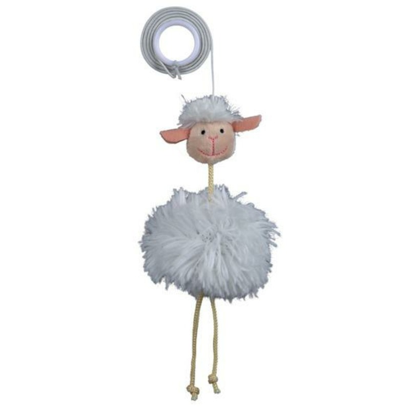 цена Trixie Игрушка для кошки Овца с колокольчиком, на резинке, 20 см, плюш