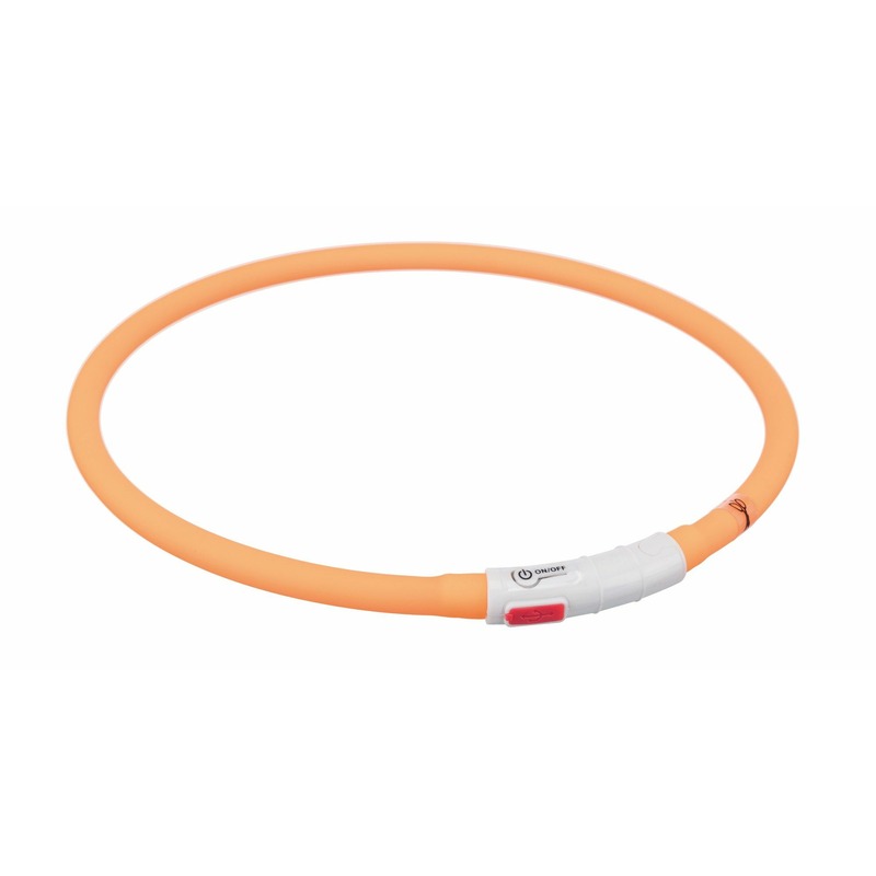 цена Trixie мигающее кольцо для собак USB, силикон, XS–XL: 70 см/ф 10 мм, оранжевое
