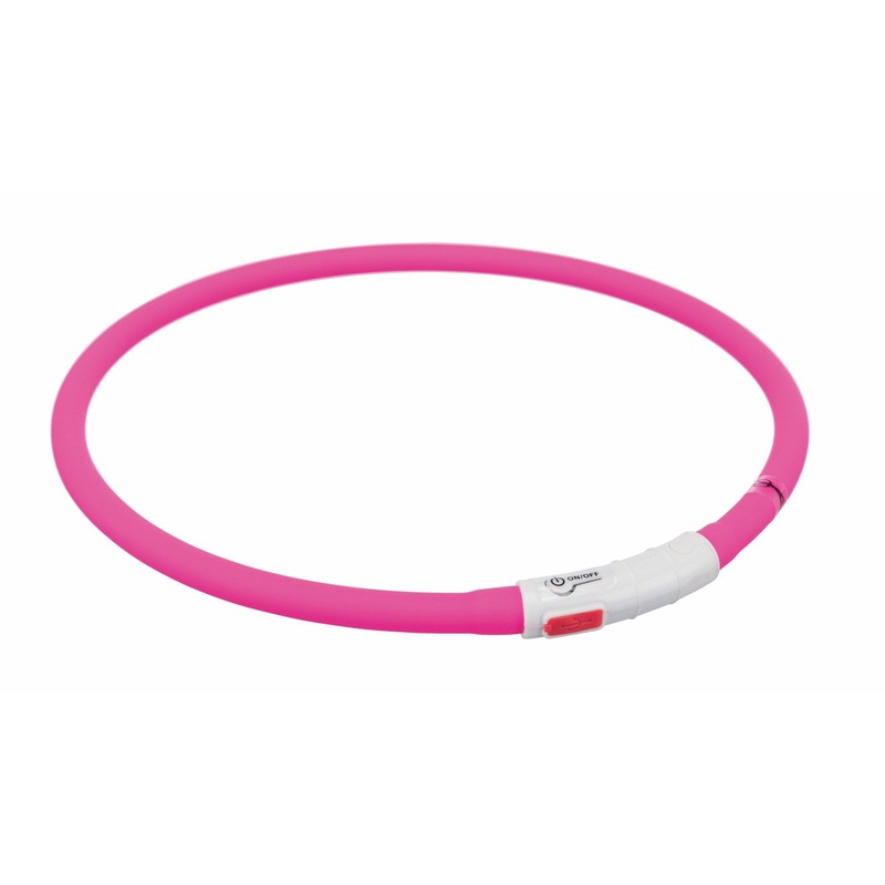 Trixie мигающее кольцо для собак USB, силикон, XS–XL: 70 см/ф 10 мм, розовое