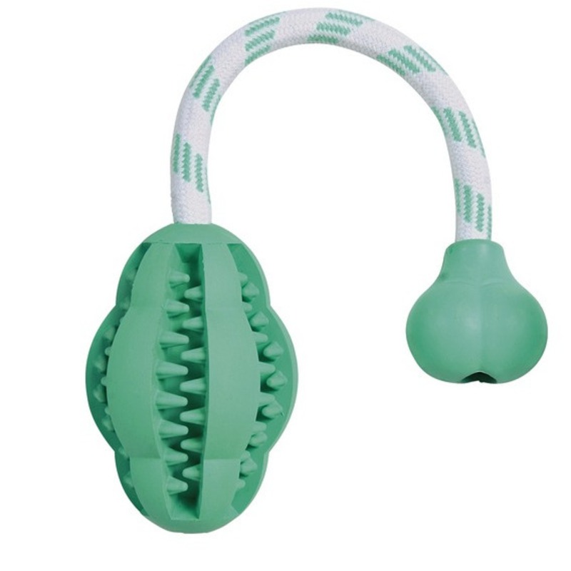 Trixie Мяч Denta Fun с веревкой 28 см, натуральная резина trixie кольцо denta fun с запахом мяты резина ф 12 см