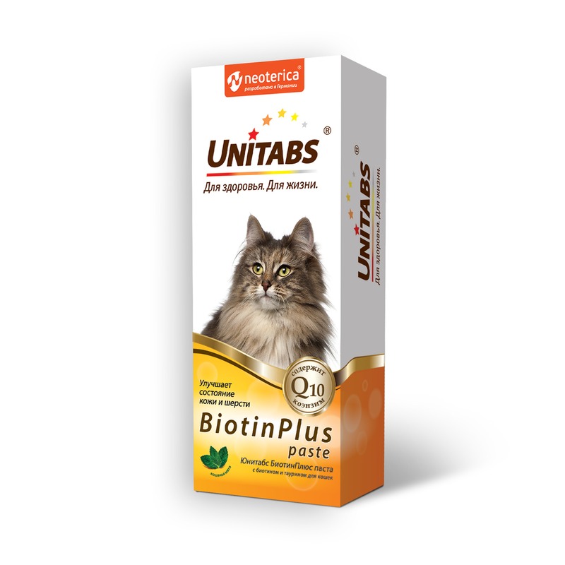 Unitabs Biotin Plus витаминная паста для кошек с таурином и биотином - 120 мл biotinplus с q10 unitabs таблетки для кошек 120шт