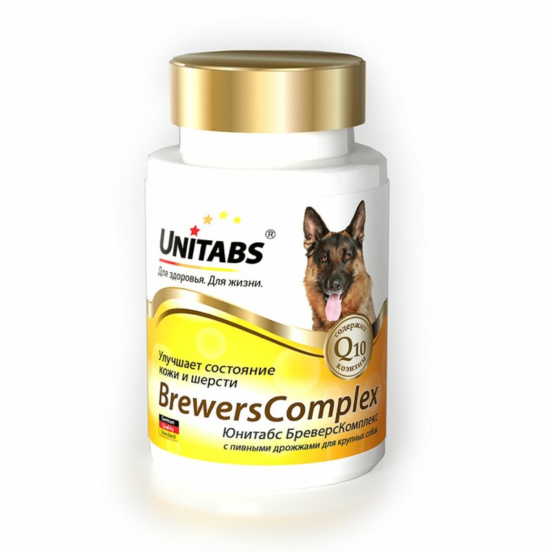Unitabs BrewersComplex с Q10 для крупных собак 100 таб добавка в корм unitabs brewerscomplex с пивными дрожжами для мелких собак 100 таб х 1