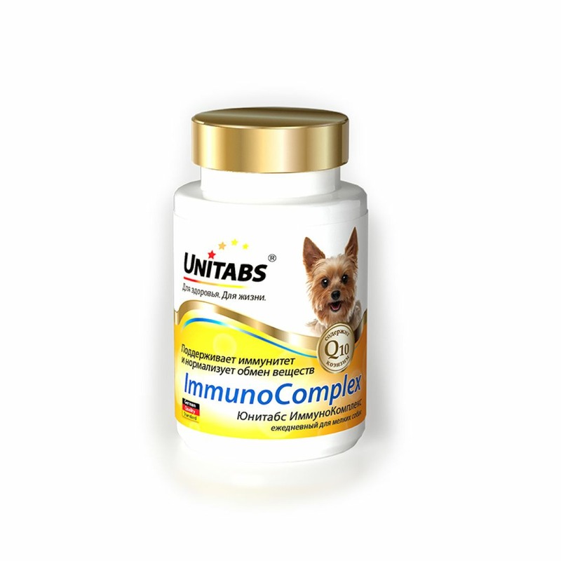 Unitabs ImmunoComplex с Q10 для мелких собак 100 таб добавка в корм unitabs prebiotic для кошек и собак 100 таб