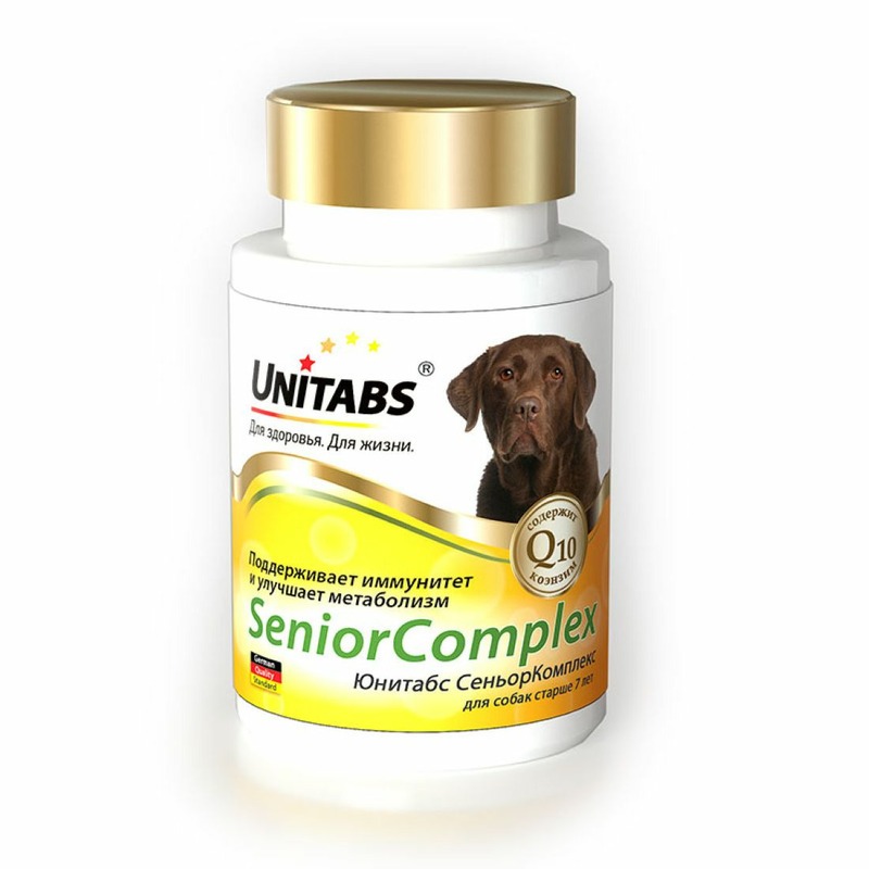 Unitabs SeniorComplex с Q10 для пожилых собак старше 7 лет 100 таб добавка в корм unitabs prebiotic для кошек и собак 100 таб