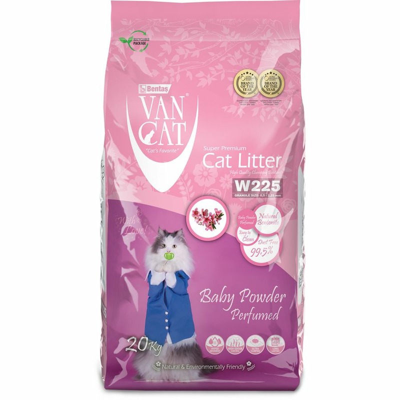 Van Cat Baby Powder наполнитель для кошек, 100% натуральный, комкующийся, без пыли, с ароматом детской присыпки - 20 кг