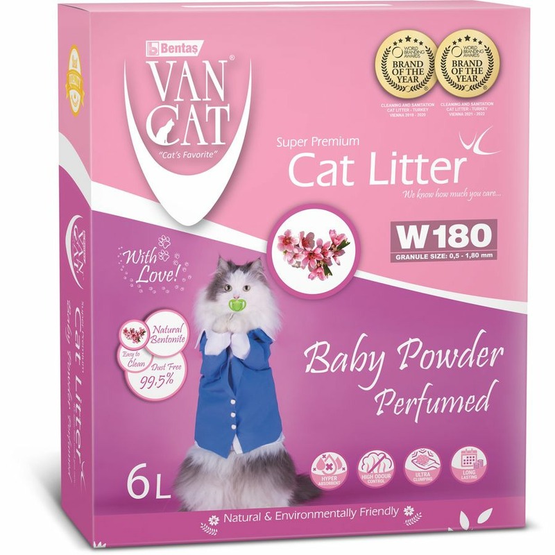 Van Cat Baby Powder наполнитель для кошек, 100% натуральный, комкующийся, без пыли, с ароматом детской присыпки - 6 л, 5,1 кг