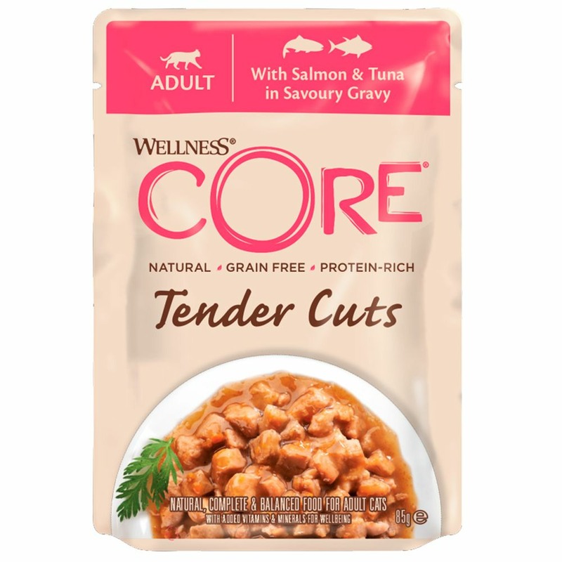 Сore Tender Cuts влажный корм для кошек, из лосося с тунцом, кусочки в соусе, в паучах - 85 г core