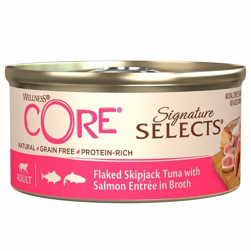 цена Сore Signature Selects влажный корм для кошек, из тунца с лососем, кусочки в бульоне, в консервах - 79 г
