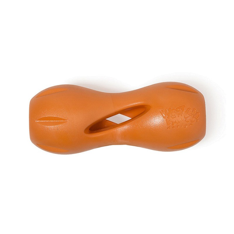 West Paw West Paw Zogoflex игрушка для собак гантеля под лакомства Qwizl S 14 x 6 см оранжевая