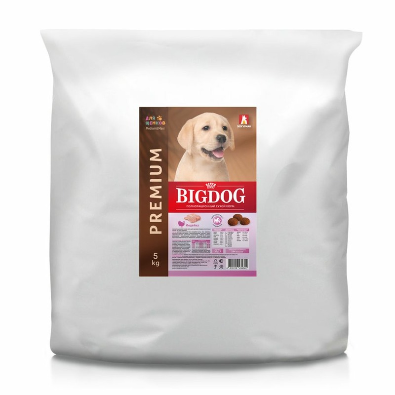 Зоогурман Big Dog сухой корм для щенков средних и крупных пород, с индейкой - 5 кг зоогурман hypoallergenic полнорационный сухой корм для собак средних и крупных пород с уткой