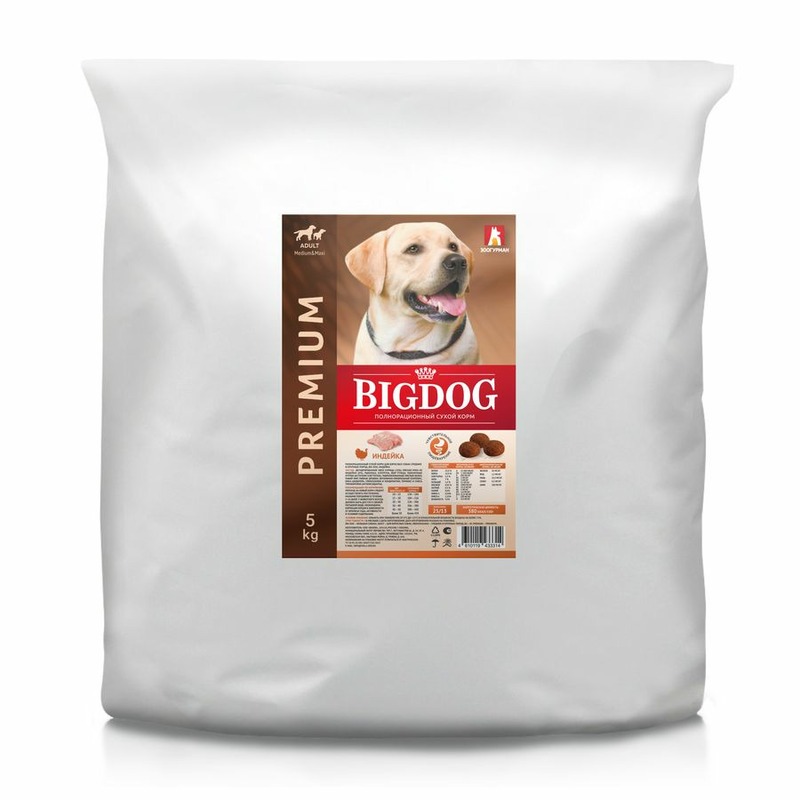 Зоогурман Big Dog сухой корм для собак средних и крупных пород, с индейкой - 5 кг зоогурман hypoallergenic полнорационный сухой корм для собак средних и крупных пород с уткой