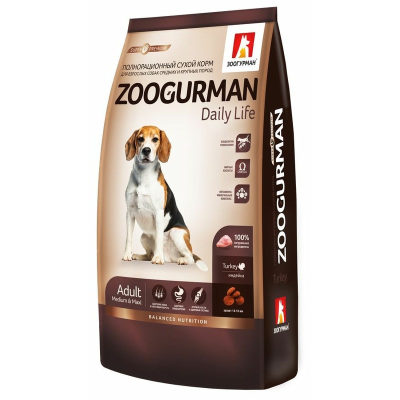 Зоогурман Daily Life полнорационный сухой корм для собак средних и крупных пород, с индейкой - 12 кг 37287