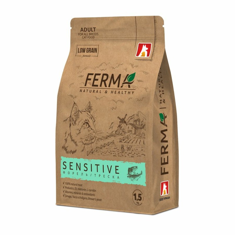 Зоогурман Ferma Sensitive сухой корм для котов, с форелью и треской - 1,5 кг