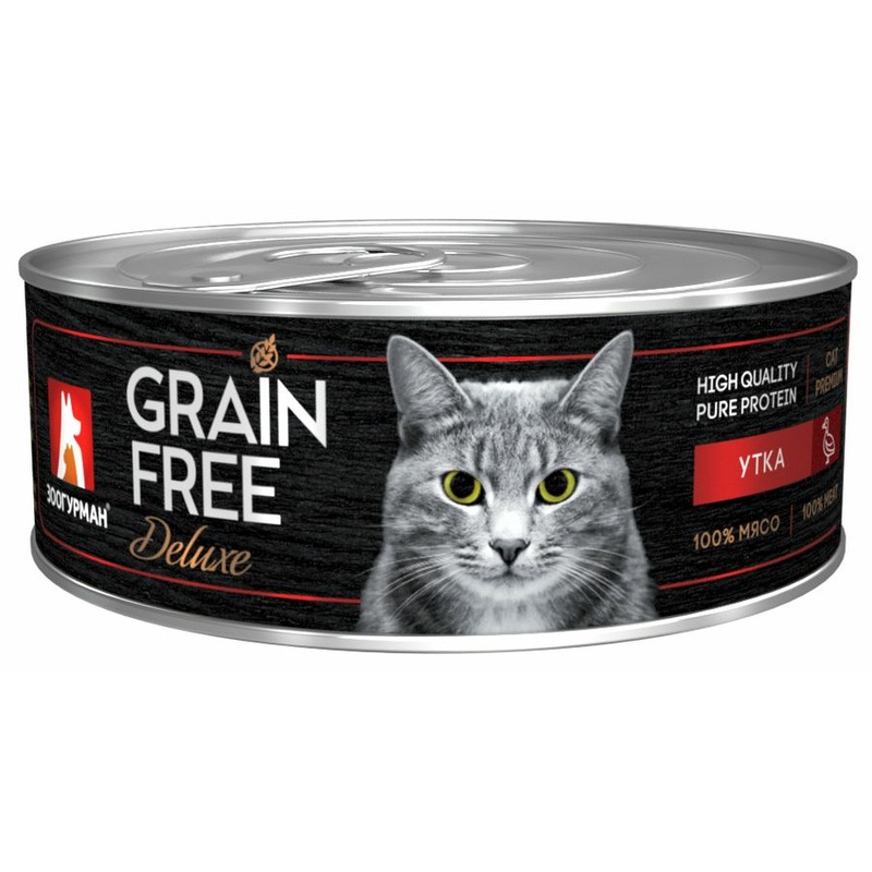 Зоогурман Grain Free Deluxe влажный корм для кошек, беззерновой, с уткой, кусочки в желе, в консервах - 100 г