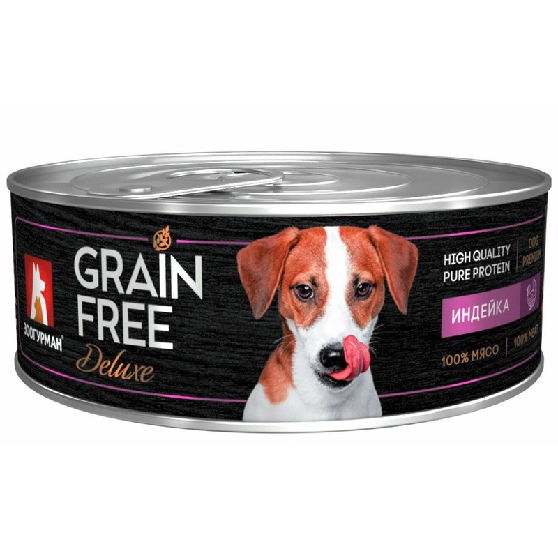 Зоогурман Grain Free Deluxe влажный корм для собак, беззерновой, с индейкой, кусочки в желе, в консервах - 100 г