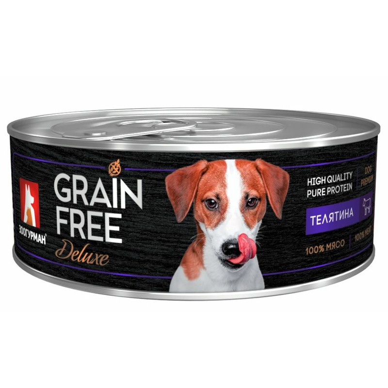 Зоогурман Grain Free Deluxe влажный корм для собак, беззерновой с телятиной, кусочки в желе, в консервах - 100 г