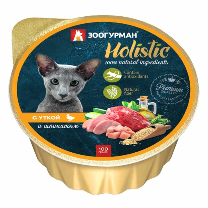 Зоогурман Holistic влажный корм для кошек, паштет с уткой и шпинатом, в ламистерах - 100 г зоогурман holistic влажный корм для кошек паштет с индейкой и цукини в ламистерах 100 г