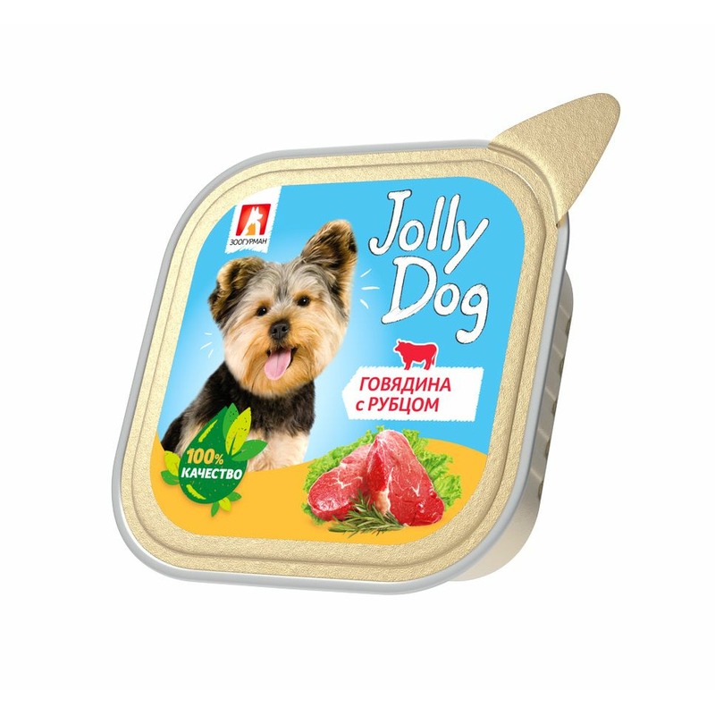 Зоогурман Jolly Dog влажный корм для собак, паштет с говядиной и рубцом, в ламистерах - 100 г зоогурман murrkiss влажный корм для кошек мусс с говядиной в ламистерах 100 г