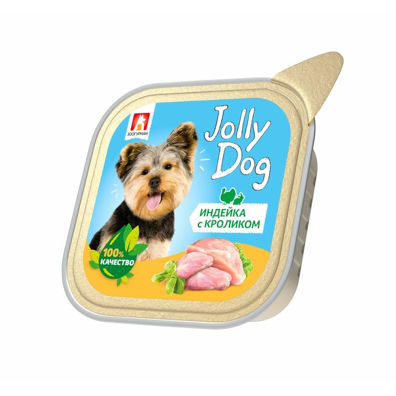 Зоогурман Jolly Dog влажный корм для собак, паштет с индейкой и кроликом, в ламистерах - 100 г