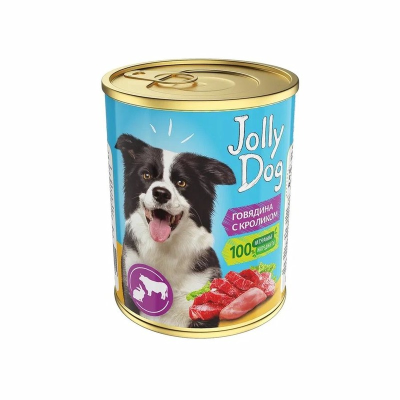 Зоогурман Jolly Dog влажный корм для собак, фарш из говядины с кроликом, в консервах - 350 г зоогурман вкусные потрошки влажный корм для собак фарш из говядины с печенью в консервах 350 г