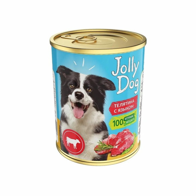 Зоогурман Jolly Dog влажный корм для собак, фарш из телятины с языком, в консервах - 350 г зоогурман big dog влажный корм для собак средних и крупных пород фарш из телятины с сердцем в консервах 850 г