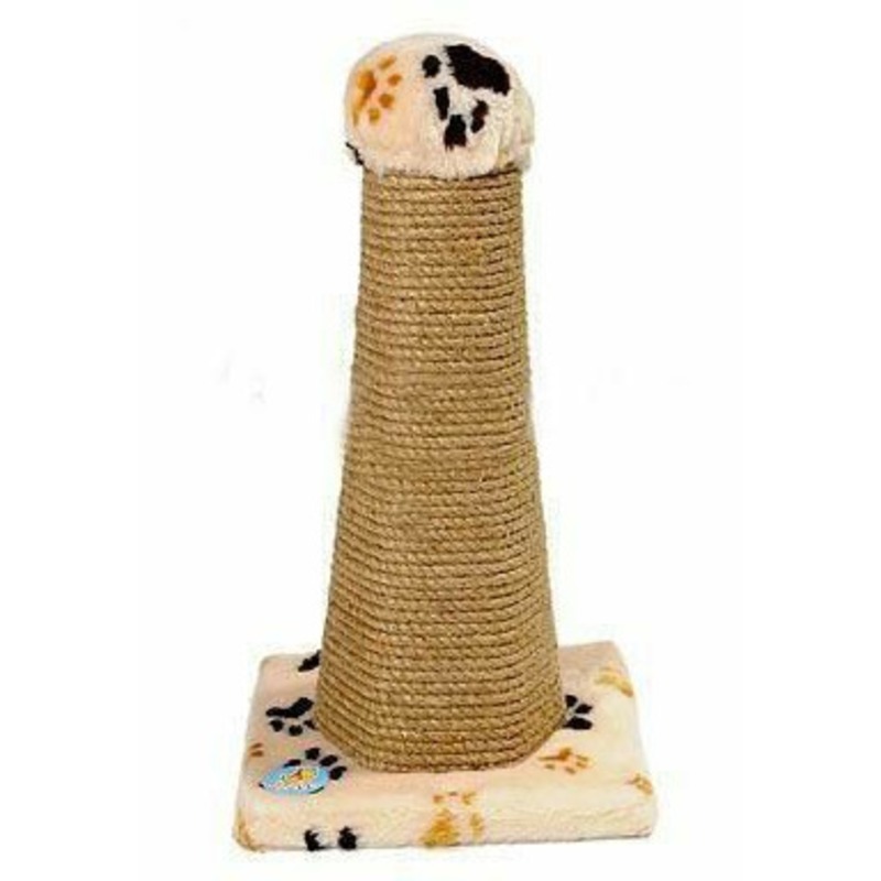 когтеточка на подставке кошка зооник 34 х 34 х 65 см сизаль Зооник когтеточка-столб на подставке шестигранная с веревкой из пеньки, размер: 34*34*55 см, цвета в ассортименте