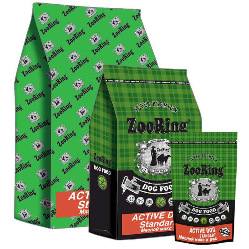 Zooring Active Dog Стандарт Мясной микс 25/13 сухой корм для взрослых собак средних и крупных пород с говядиной и птицей - 2 кг