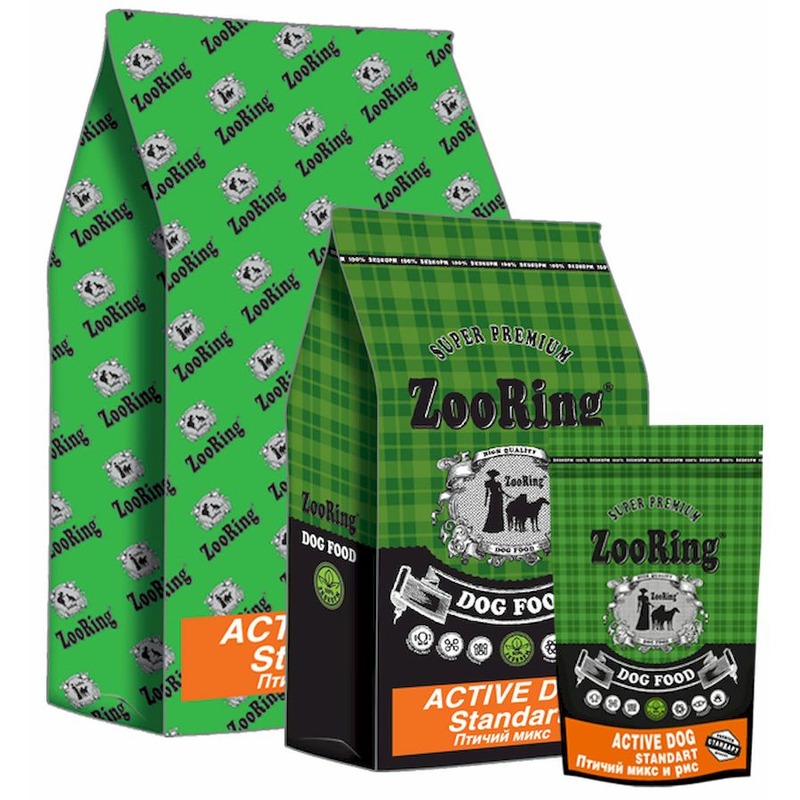 Zooring Active Dog Стандарт Птичий микс 25/13 сухой корм для взрослых собак средних и крупных пород с птицей - 10 кг