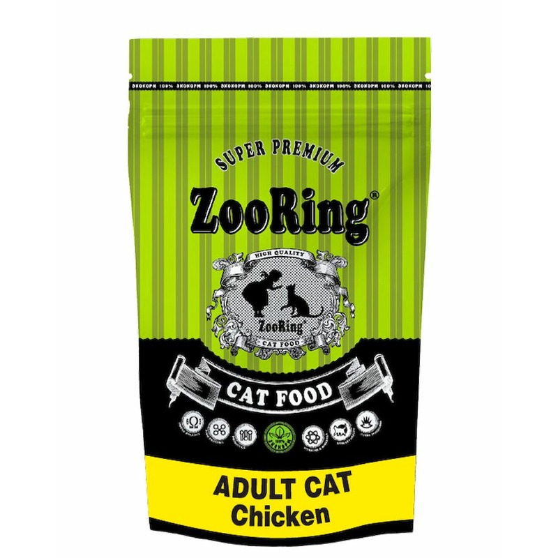 Zooring Adult Cat Chicken сухой корм для взрослых кошек всех пород для кожи и шерсти с цыпленком - 1,5 кг, размер Для всех пород ZR-425624 - фото 1
