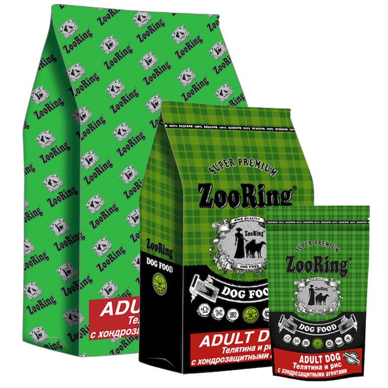 Zooring Adult Dog 25/13 сухой корм для взрослых собак средних и крупных пород с хондропротектерами, телятиной и рисом - 2 кг