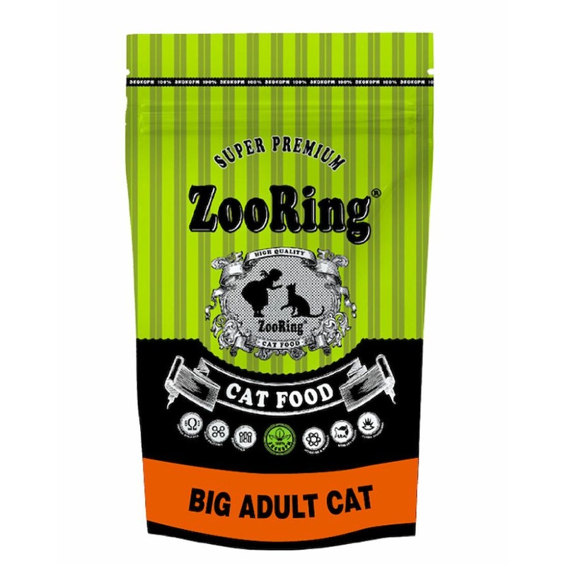 Zooring Big Adult Cat сухой корм для взрослых кошек крупных пород с индейкой и лососем - 1,5 кг zooring big adult cat 32 18 сухой корм для взрослых кошек крупных пород с индейкой и лососем 10 кг