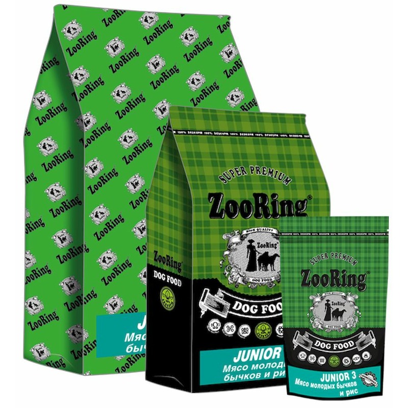 цена Zooring Junior 3 26/15 сухой корм для щенков крупных пород с телятиной и рисом - 10 кг