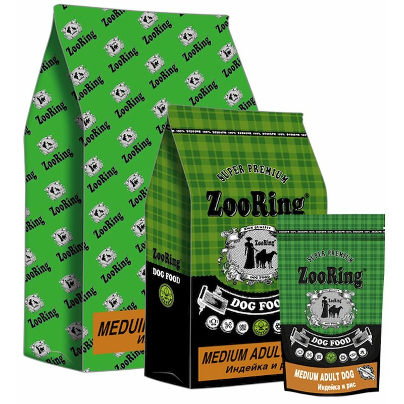Zooring Medium Adult Dog 24/12 сухой корм для взрослых собак средних пород с индейкой и рисом - 10 кг