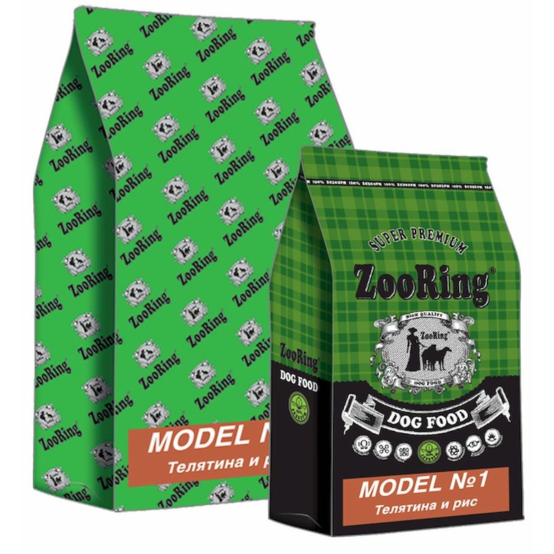цена Zooring Model №1 сухой корм взрослых собак средних и крупных пород для кастрированных, стерилизованных с телятиной