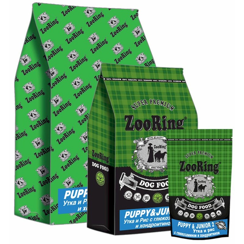 Zooring Puppy&Junior 2 28/16 сухой корм для щенков средних и крупных пород с глюкозамином, уткой и рисом - 10 кг