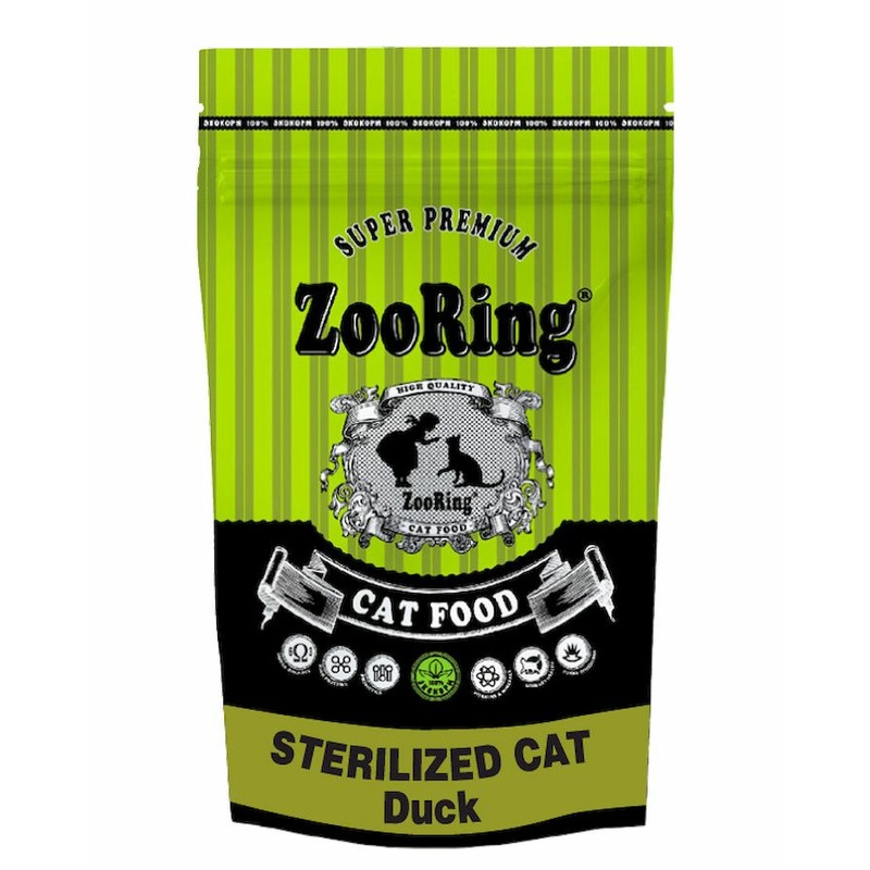 Zooring Sterilized Cat Duck сухой корм для стерилизованных взрослых кошек всех пород с уткой - 1,5 кг zooring sterilized cat turkey сухой корм для стерилизованных взрослых кошек всех пород с индейкой 1 5 кг
